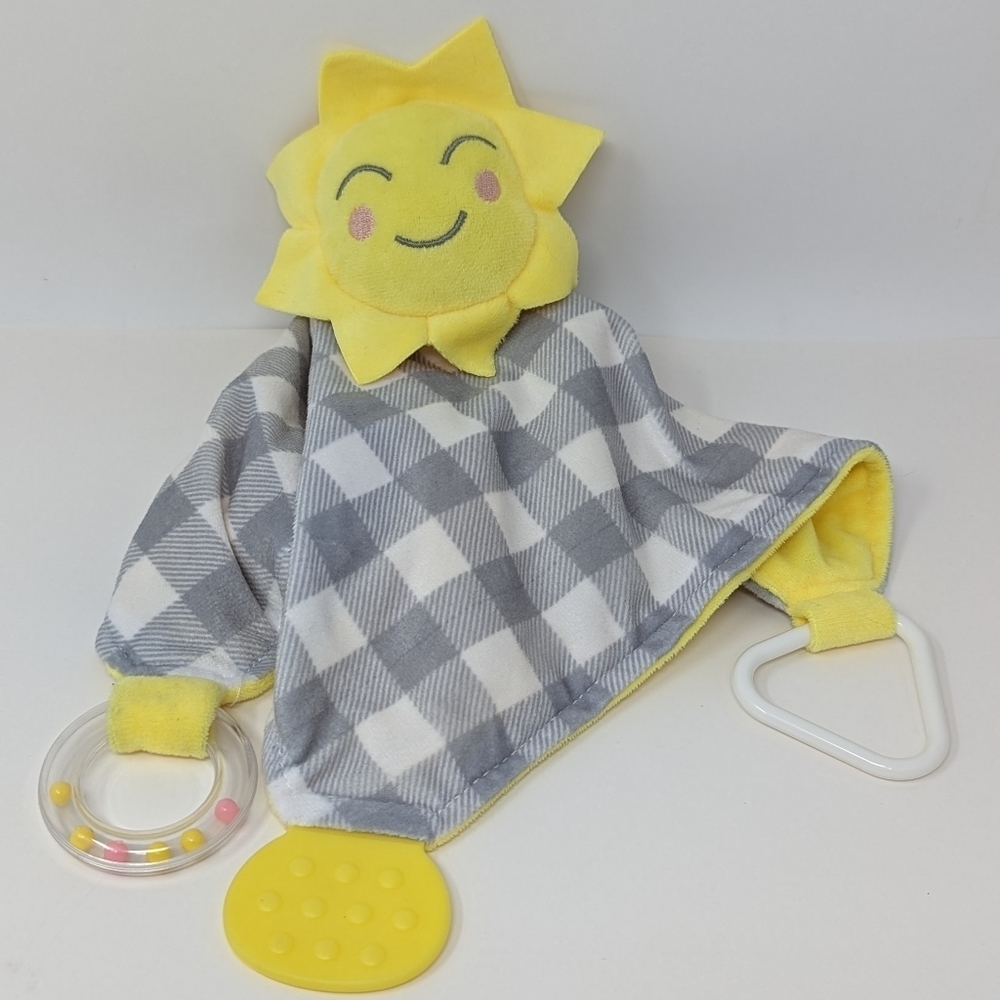 Sun Lovey Modern Baby Plush Security Blanket Gray Plaid Sunshine Happy